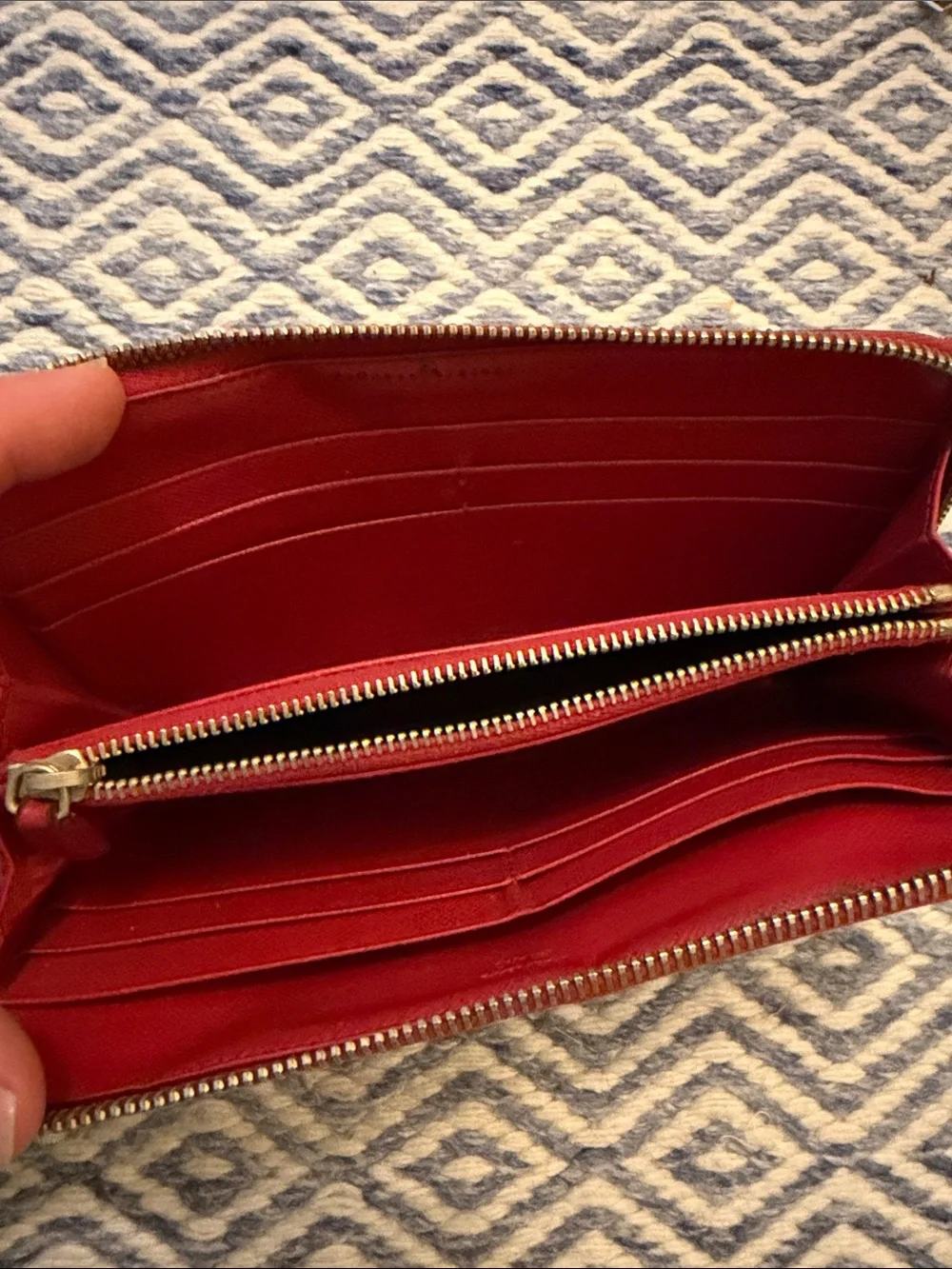 Prada Red Leather Zip-Around Wallet with Gold Logo